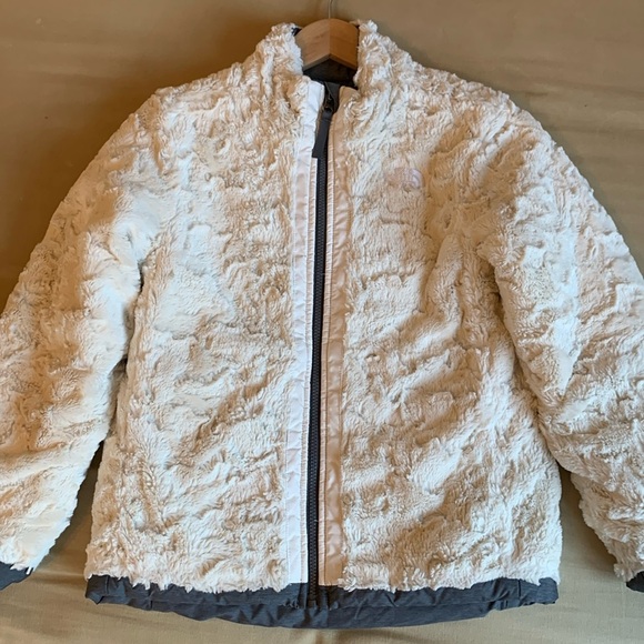 The North Face Girls Reversible Mossbud Swirl Jacket M (10/12) Heather Grey Coat - Picture 15 of 16